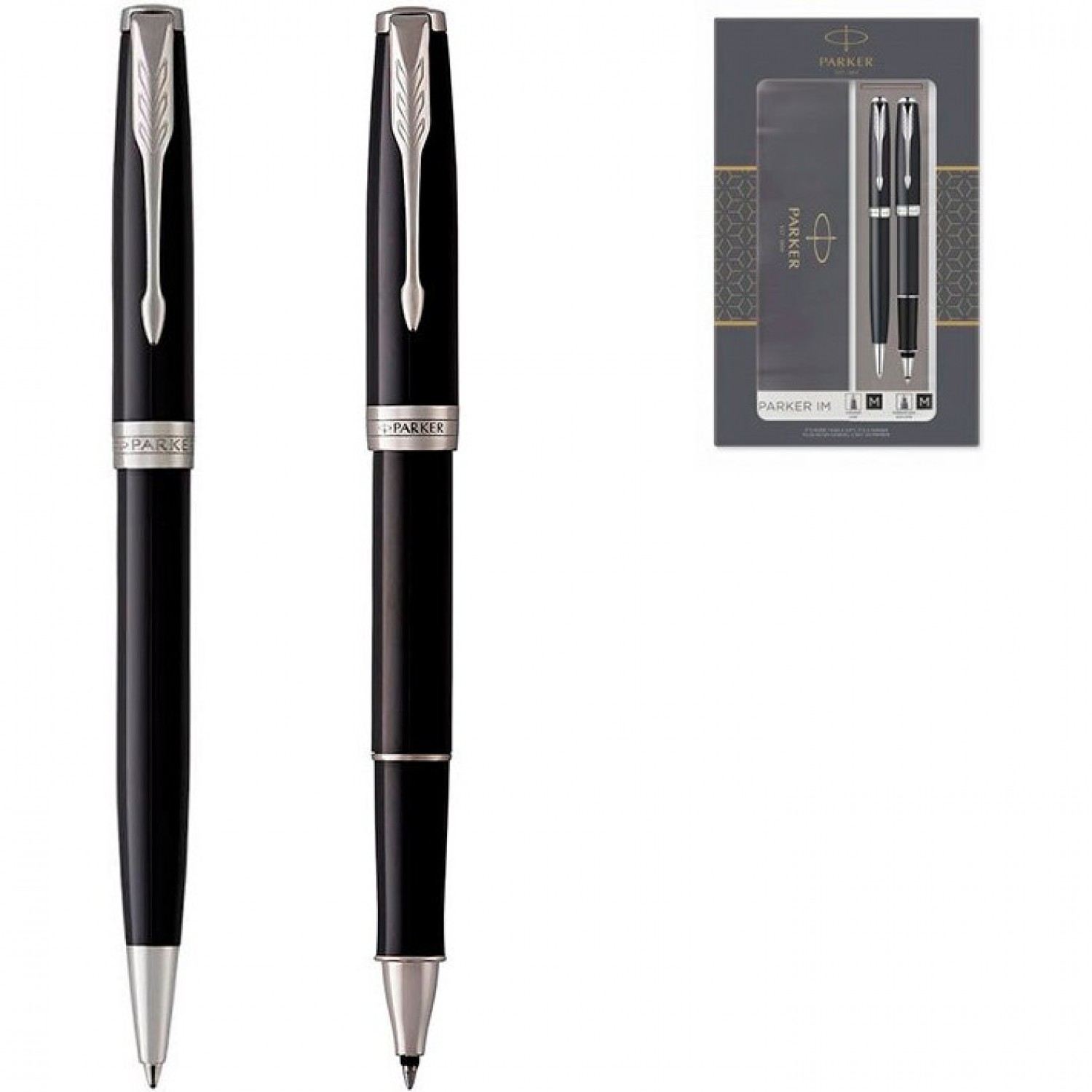 Набор PARKER SONNET LAQBLACK CT роллер и шариковая ручка 2093259 CW2093259