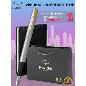 Набор: ручка перьевая PARKER JOTTER STAINLESS STEEL GT, М + блокнот 113499